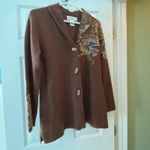 Stylish Brown Cardigan with Embroidery